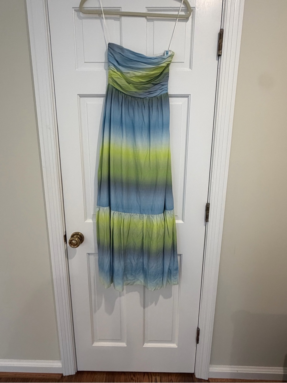 Tuckernuck Strapless Ombre Blue and Lime Green Maxi Dress